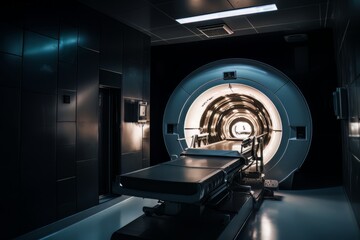 Room with an MRI scanner with art lighting AI