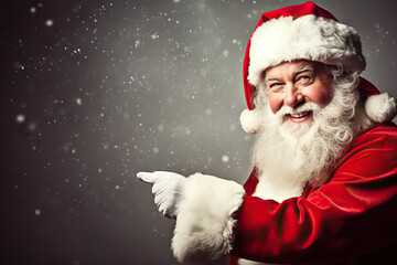 Cheerful Santa's Smiling Santa Claus Pointing,  created with Generative AI