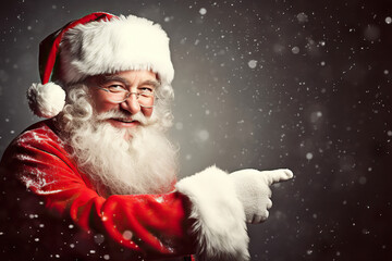 Cheerful Santa's Smiling Santa Claus Pointing,  created with Generative AI