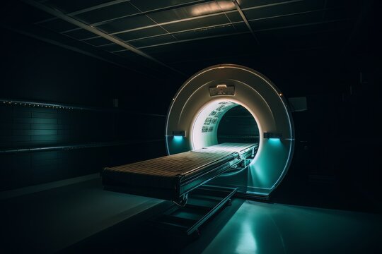 Room with an MRI scanner with art lighting AI