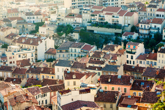 Roofs of Marseille - aerial view. Marseille, Provence-Alpes-Cote d'Azur, France.
