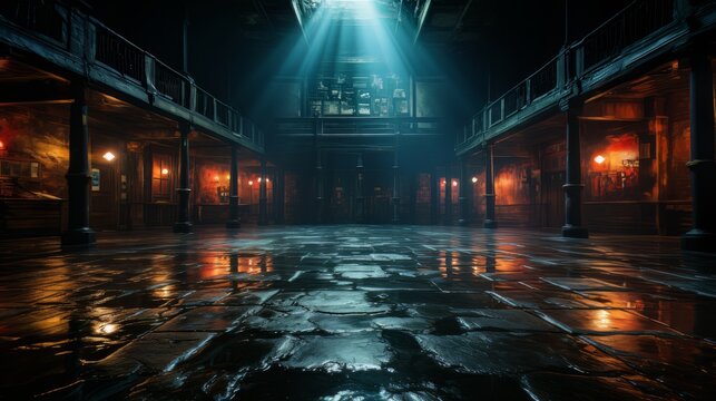 Epic empty boxing ring in the spotlight on the fight night AI