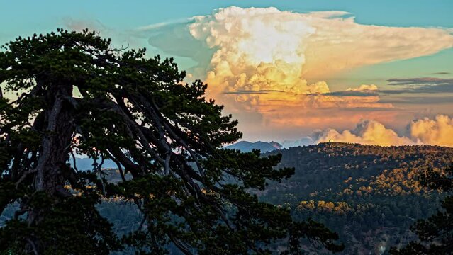 Timelapse of cumulus clouds forming over Mount Olympos in Cypress.