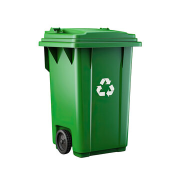 Green recycling bin isolated on transparent background, Generative AI