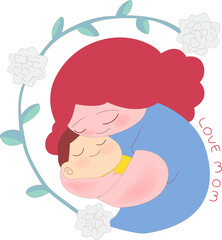 mother hugging baby with circle element having mothers day jasmine