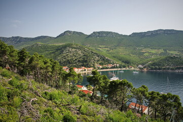 Fototapeta na wymiar Panorama of Trstenik, Croatia on Peljesac peninsula from the top of a hill