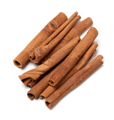 Cinnamon sticks isolated on white background. Top view.