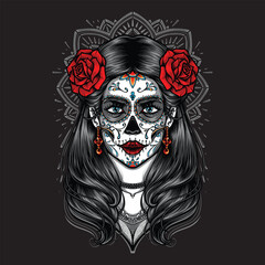 women with sugarskull makeup vector