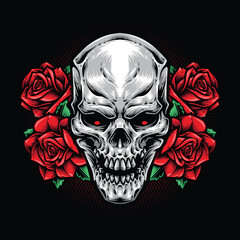 skull with red roses vector