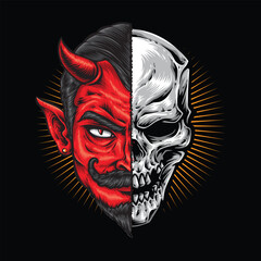 half demon half skull vector logo