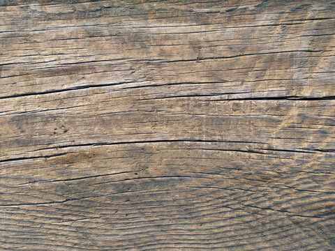 Old brown wood board surface texture. Close-up of damaged wooden floor background.