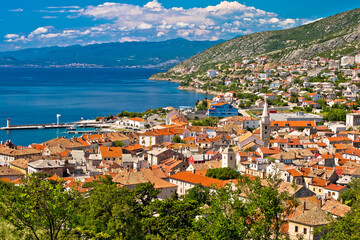 Town of Senj seafront aerial view, Primorje, Croatia