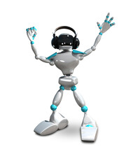 3D Illustration of a White Robot in Headphones