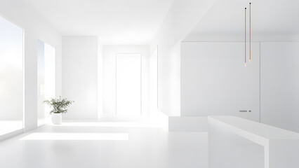 Fototapeta na wymiar 清潔な白い部屋、背景｜Clean white room, background, Generative AI
