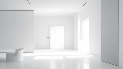 Fototapeta na wymiar 清潔な白い部屋、背景｜Clean white room, background, Generative AI