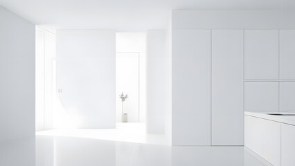 Naklejka na ściany i meble 清潔な白い部屋、背景｜Clean white room, background, Generative AI