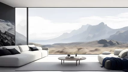 Fotobehang モダンなリビングルーム、壮大な景色｜Modern living room, magnificent view, Generative AI  © happy Wu 