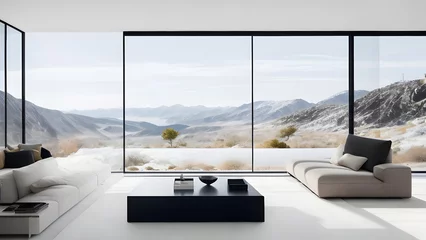 Fotobehang モダンなリビングルーム、壮大な景色｜Modern living room, magnificent view, Generative AI  © happy Wu 