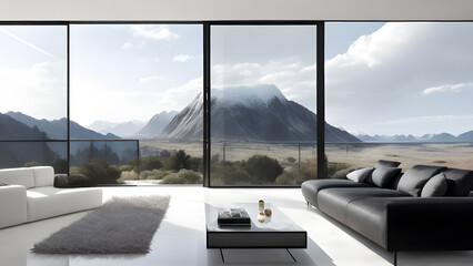 モダンなリビングルーム、壮大な景色｜Modern living room, magnificent view, Generative AI	 - obrazy, fototapety, plakaty