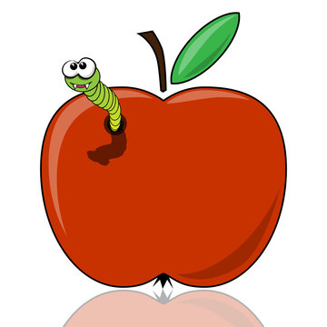 Illustration of a worm in the apple as a symbol of organic food.