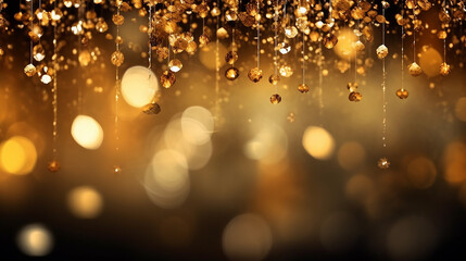A golden bokeh, with defocused lights in warm hues of gold. Generative AI
