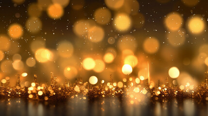 A golden bokeh, with defocused lights in warm hues of gold. Generative AI
