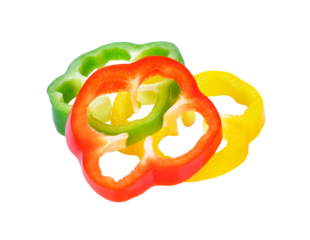 Sliced red yellow green pepper transparent png