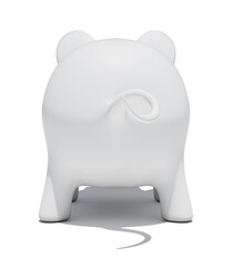 Back view of piggy bank isolated on white background. 3D rendering