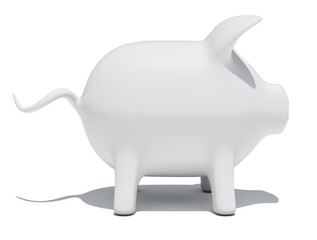 Side view of piggy bank isolated on white background. 3D rendering