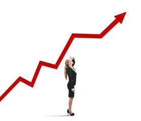 Businesswoman see arrow chart of rising profits