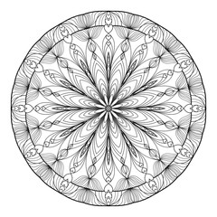 Mandala for coloring book, round ornament, irregular floral shape decoration, oriental vector, stress therapy pattern, weave yoga vector logo design element. adult mandala for coloring