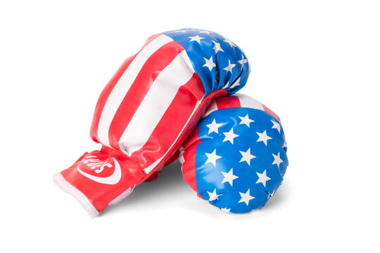 boxing gloves with USA flag pattern isolate on white with path