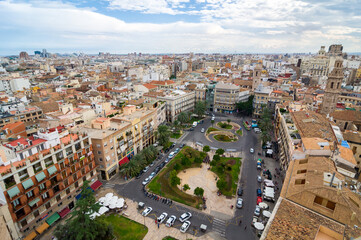 VALENCIA, SPAIN - SEPTEMBER 24, 2014: Aerial view of Valencia in a cloudy day. Plaza de la Reina. Valencia, Spain.