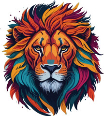 Colorful lion face drawing vibrant vivid colored t-shirt design vector illustrations. Vibrant mane lion majesty