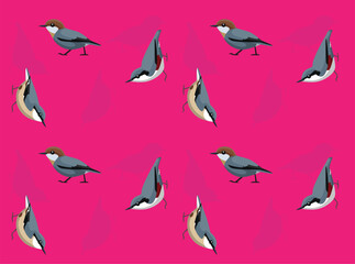 Bird Nuthatch Cute Cartoon Seamless Wallpaper Background

