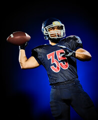 one american football player man isolated on colorful black background