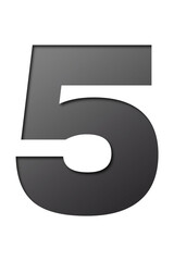 number cut paper 5 black gray isolated on transparent background