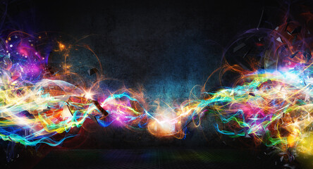 Modern abstract colourful light motion banner on dark background