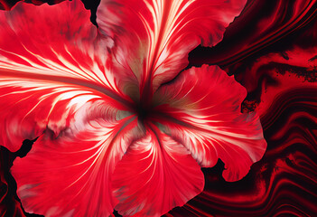 Red hibiscus marbling pattern design. Generative AI