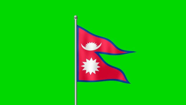 Nepal flag waving in the wind on green screen footage background. 4k