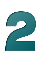 number cut paper 2 green isolated on transparent background
