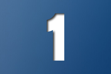 number cut paper 1 blue isolated on transparent background