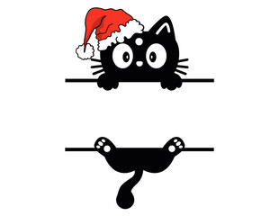 cat with christmas santa hat Monogram name design svg