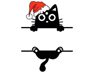 cat with christmas santa hat Monogram name design svg