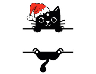 cat with christmas santa hat Monogram name design svg