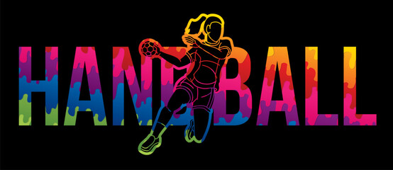 Handball Sport Woman Player Action with Text Cartoon Graphic Vector