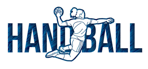 Handball Sport Woman Player Action with Text Cartoon Graphic Vector