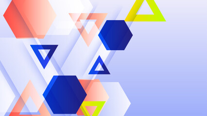 Modern colorful abstract geometric banner background. Tech banner with square, triangle, circle, and geometric shapes. Vector abstract graphic design banner pattern background template.