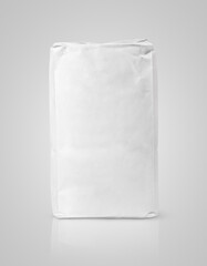 Blank white paper bag package of flour on gray background with clipping path