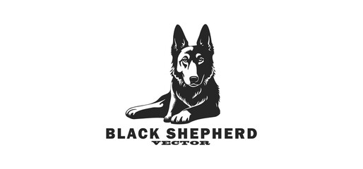 Vector lying black dog breed shepherd on a white isolated background. Logo, icon or sticker.